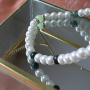 Faux Pearl x Moss Agate x Flower Jade Necklace