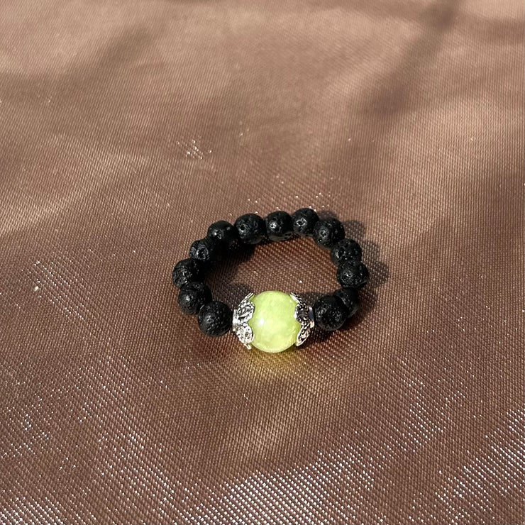 Flower Jade Lava Rock Ring