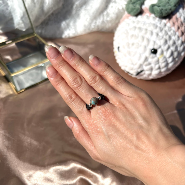 Blue Apatite Lava Rock Ring