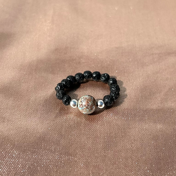 Blue Apatite Lava Rock Ring