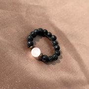 Rose Quartz Lava Rock Ring