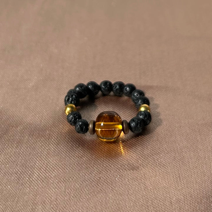 Amber Lava Rock Ring