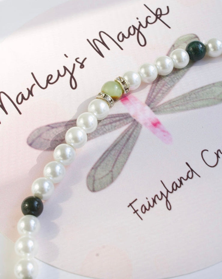 Faux Pearl x Moss Agate x Flower Jade Necklace