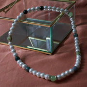 Faux Pearl x Moss Agate x Flower Jade Necklace