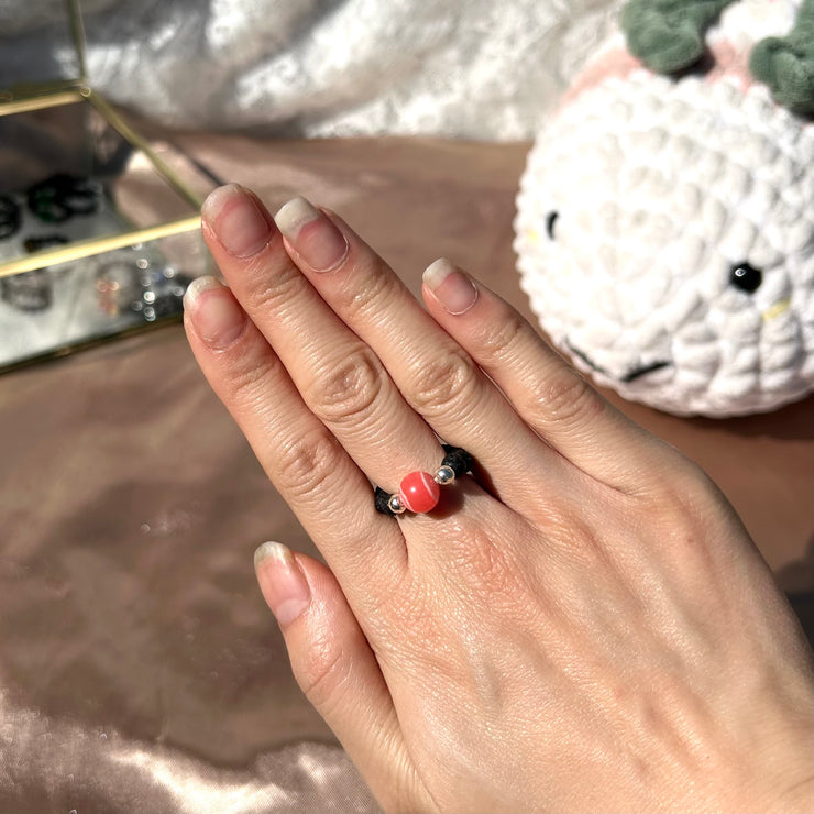 Pink Banded Resin Lava Rock Ring
