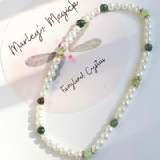 Faux Pearl x Moss Agate x Flower Jade Necklace