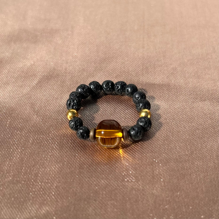 Amber Lava Rock Ring