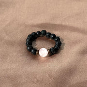 Rose Quartz Lava Rock Ring