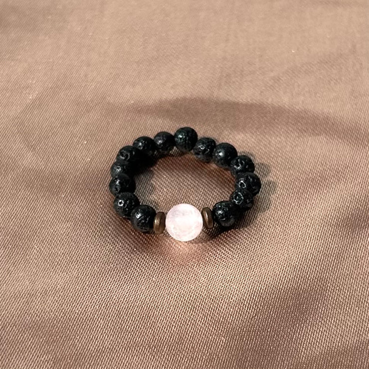 Rose Quartz Lava Rock Ring