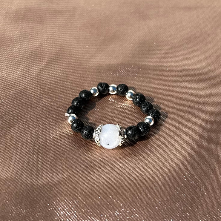 Blue Lace Agate Lava Rock Ring