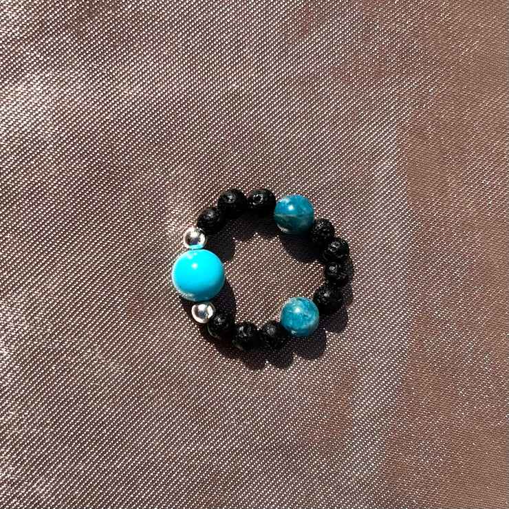 Blue Apatite x Dyed Magnesite Lava Rock Ring