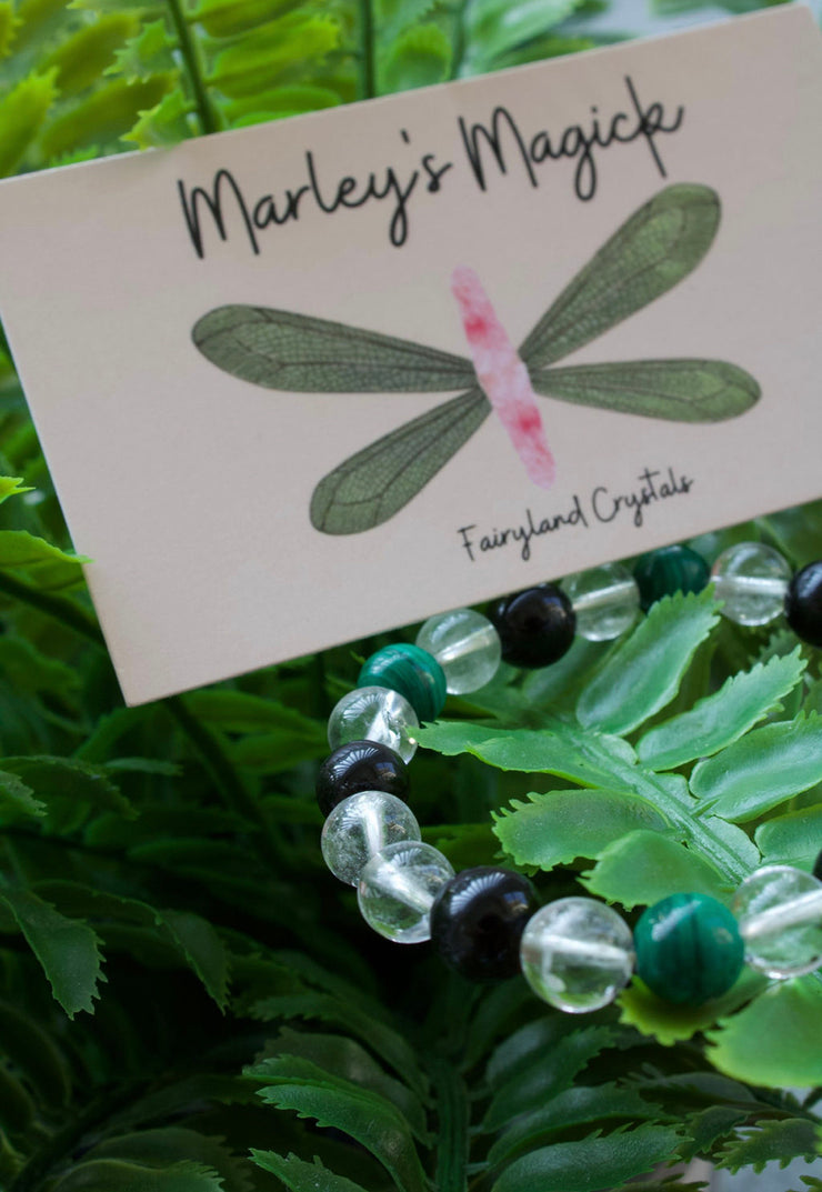 Obsidian x Malachite x Clear Quartz Bracelet