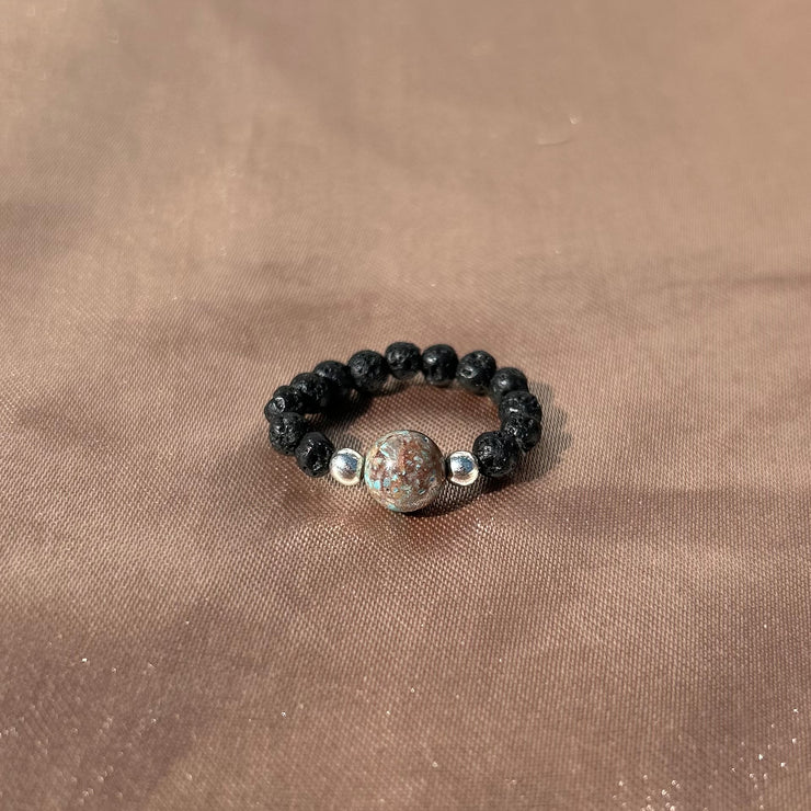 Blue Apatite Lava Rock Ring