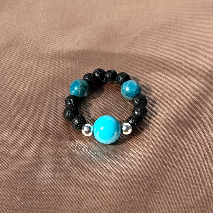 Blue Apatite x Dyed Magnesite Lava Rock Ring