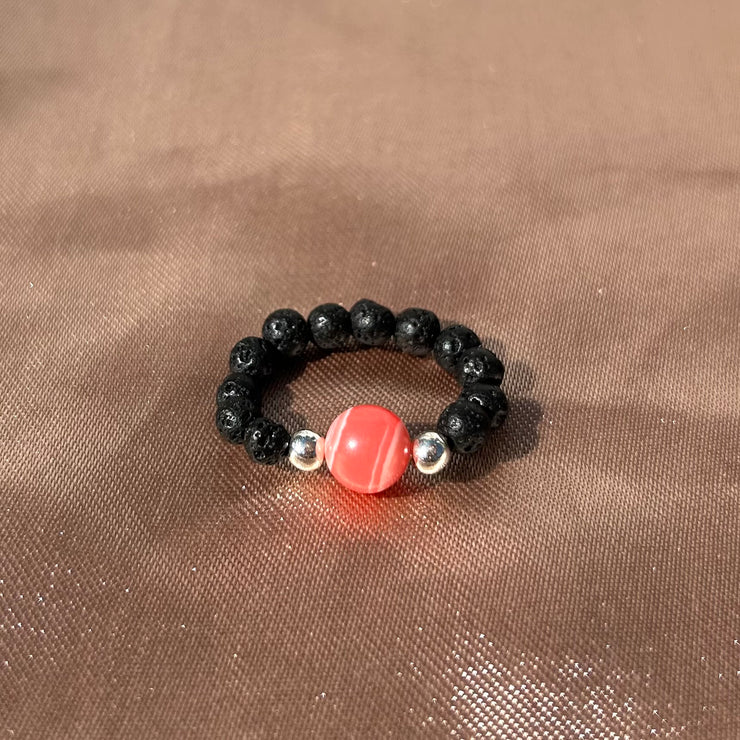 Pink Banded Resin Lava Rock Ring