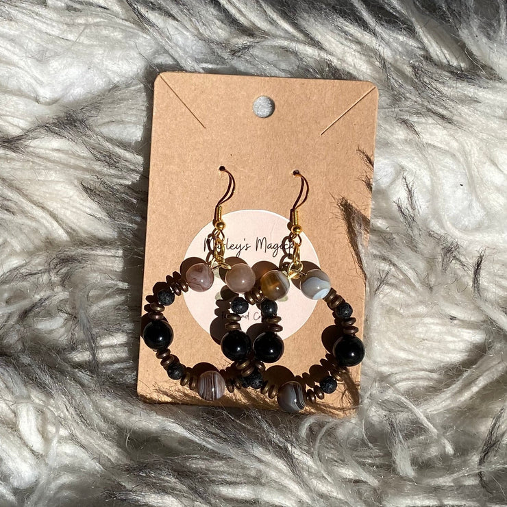 Banded Agate x Lava Rock Hoops