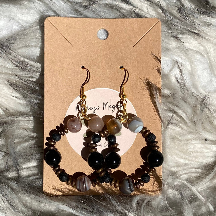 Banded Agate x Lava Rock Hoops