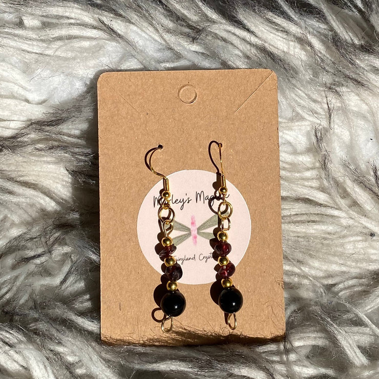 Obsidian x Garnet Dangles
