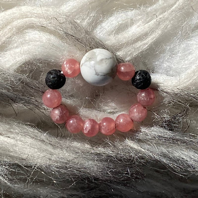 Rhodochrosite x Lava Rock x Howlite Ring