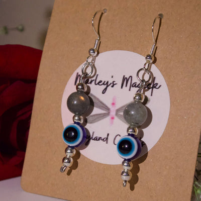Labradorite x Evil Eye Earrings