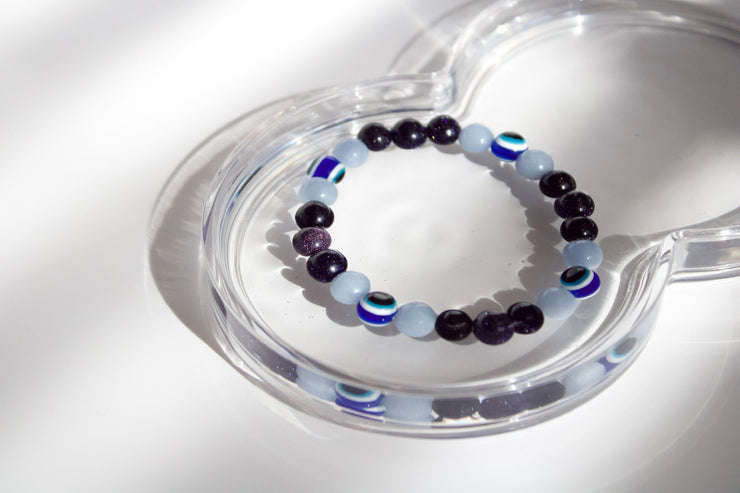 Angelite x Amethyst x Blue Sandstone x Evil Eye Bracelet